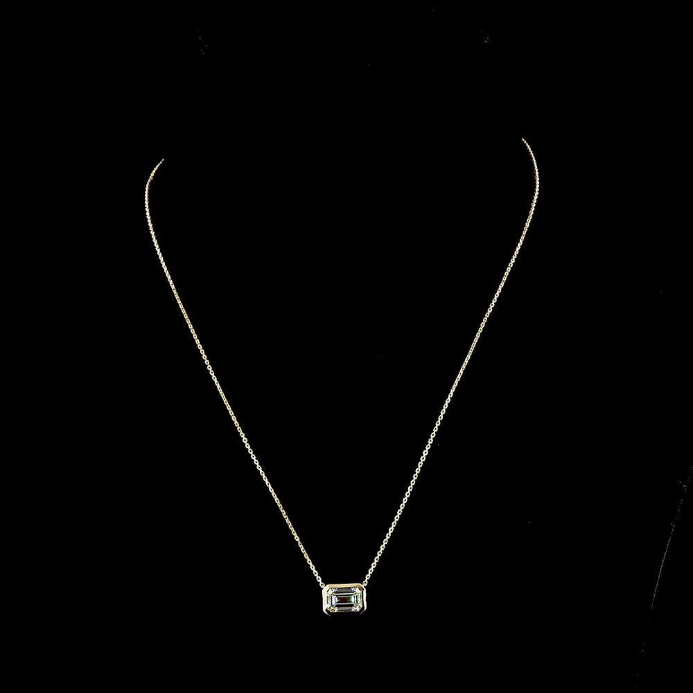 14K Yellow Gold East-West Bezel Set Emerald Cut Lab Diamond Solitaire Pendant - 2.08 Carat Total Diamond Weight, IGI Certified F VVS2 - Covaloro Fine Jewelry