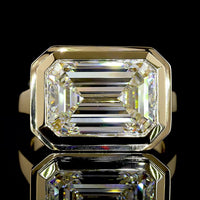 14K Yellow Gold East-West Bezel Set Emerald Cut Lab Diamond Solitaire Ring - 7.03 Carat Total Weight, E-F Color, VVS2 Clarity, IGI Certified - Covaloro Fine Jewelry