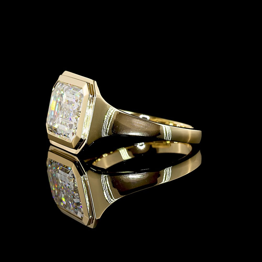 14K Yellow Gold East-West Bezel Set Emerald Cut Lab Diamond Solitaire Ring - 7.03 Carat Total Weight, E-F Color, VVS2 Clarity, IGI Certified - Covaloro Fine Jewelry