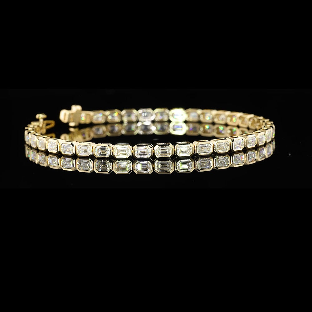 14K Yellow Gold East-West Bezel Set Emerald Cut Lab Diamond Tennis Bracelet - 4.89 Carat Total Diamond Weight - Covaloro Fine Jewelry