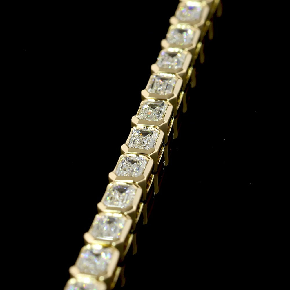 14K Yellow Gold East-West Bezel Set Emerald Cut Lab Diamond Tennis Bracelet - 4.89 Carat Total Diamond Weight - Covaloro Fine Jewelry