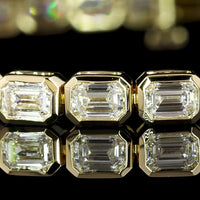14K Yellow Gold East-West Bezel Set Emerald Cut Lab Diamond Tennis Bracelet - 4.89 Carat Total Diamond Weight - Covaloro Fine Jewelry