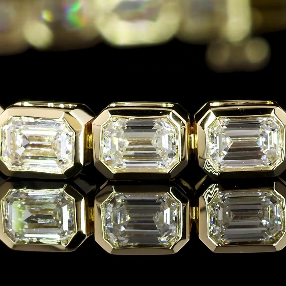 14K Yellow Gold East-West Bezel Set Emerald Cut Lab Diamond Tennis Bracelet - 4.89 Carat Total Diamond Weight - Covaloro Fine Jewelry