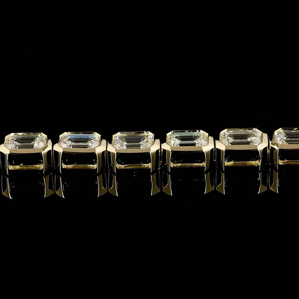 14K Yellow Gold East-West Bezel Set Emerald Cut Lab Diamond Tennis Bracelet - 4.89 Carat Total Diamond Weight - Covaloro Fine Jewelry