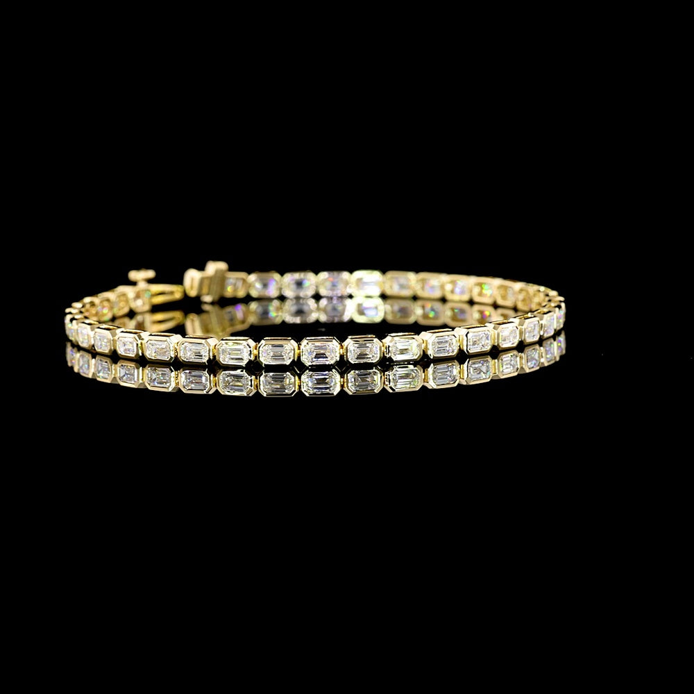 14K Yellow Gold East-West Bezel Set Emerald Cut Lab Diamond Tennis Bracelet - 5.18 Carats Total Diamond Weight - Covaloro Fine Jewelry