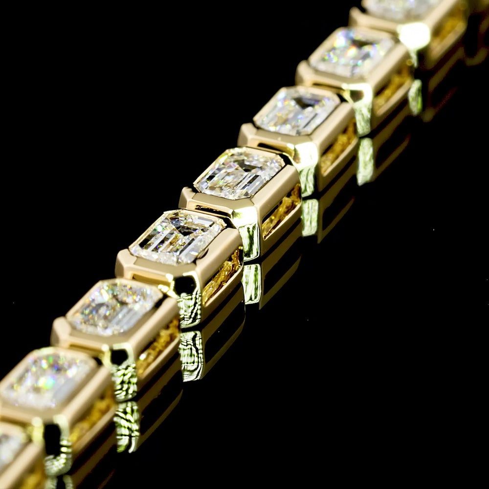 14K Yellow Gold East-West Bezel Set Emerald Cut Lab Diamond Tennis Bracelet - 5.18 Carats Total Diamond Weight - Covaloro Fine Jewelry