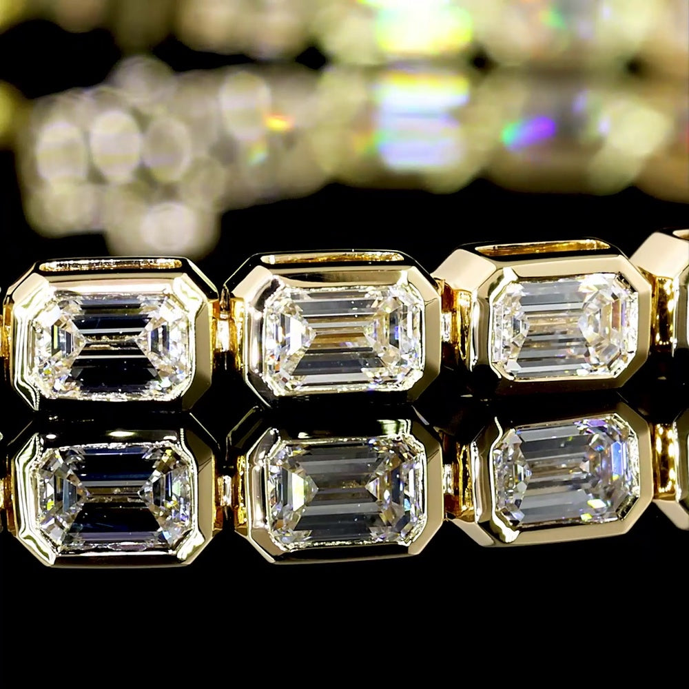 14K Yellow Gold East-West Bezel Set Emerald Cut Lab Diamond Tennis Bracelet - 5.18 Carats Total Diamond Weight - Covaloro Fine Jewelry