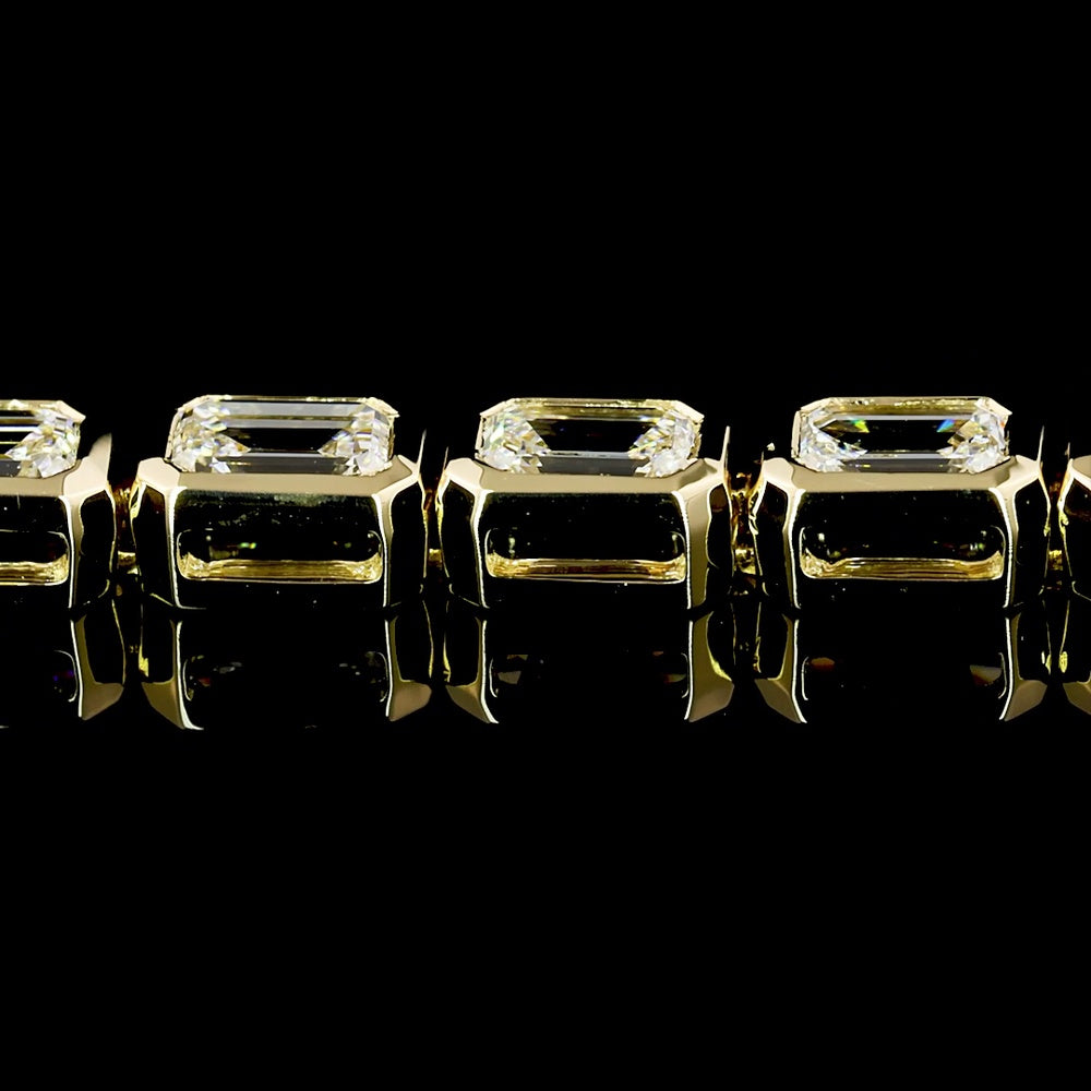 14K Yellow Gold East-West Bezel Set Emerald Cut Lab Diamond Tennis Bracelet - 5.18 Carats Total Diamond Weight - Covaloro Fine Jewelry