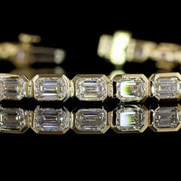 14K Yellow Gold East-West Bezel Set Emerald Cut Lab Diamond Tennis Bracelet - 6.42 Carat Total Weight - Covaloro Fine Jewelry