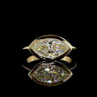 14K Yellow Gold East-West Bezel Set Marquise Cut Lab Diamond Solitaire Ring - 2.53 Carat, IGI Certified E VVS2 - Covaloro Fine Jewelry