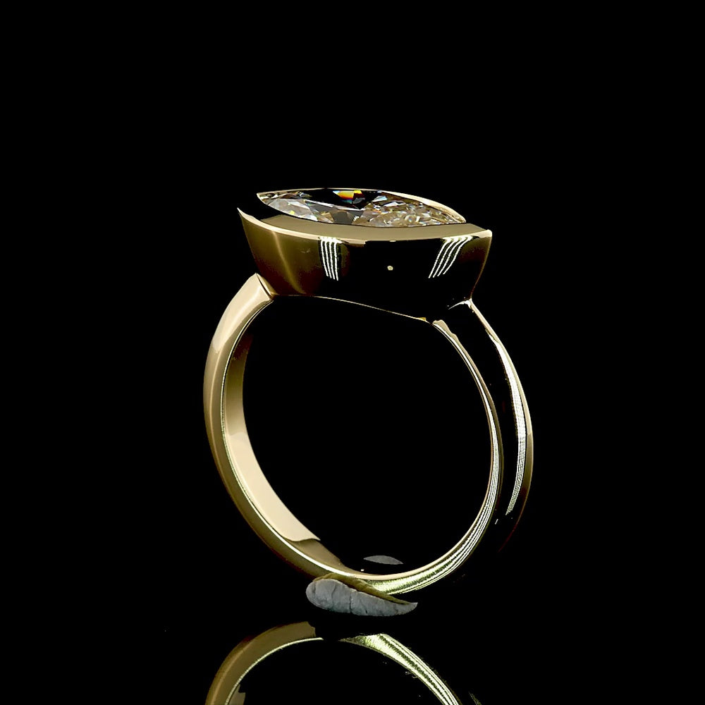 14K Yellow Gold East-West Bezel Set Marquise Cut Lab Diamond Solitaire Ring - 2.53 Carat, IGI Certified E VVS2 - Covaloro Fine Jewelry