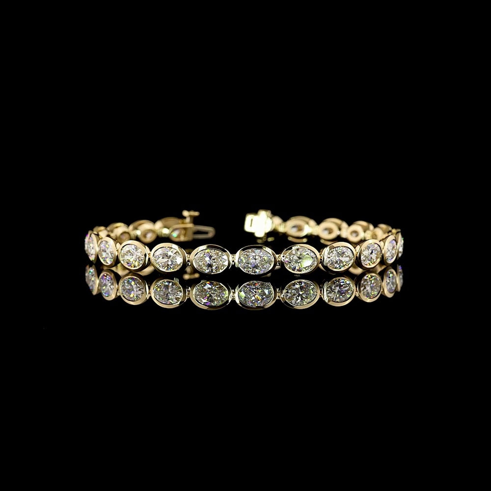 14K Yellow Gold East-West Bezel Set Oval Lab Diamond Tennis Bracelet - 11.64 Carat Total Weight (22 Stones, E-F VS) - Covaloro Fine Jewelry