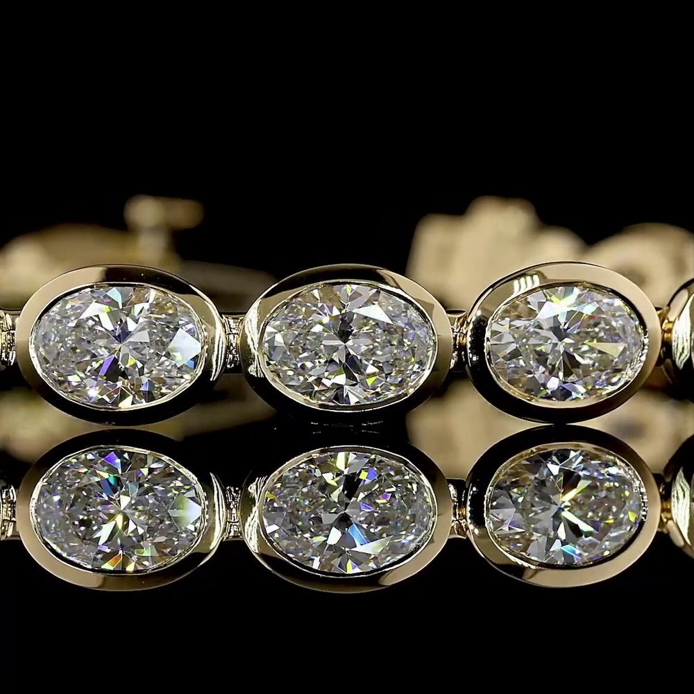 14K Yellow Gold East-West Bezel Set Oval Lab Diamond Tennis Bracelet - 11.64 Carat Total Weight (22 Stones, E-F VS) - Covaloro Fine Jewelry