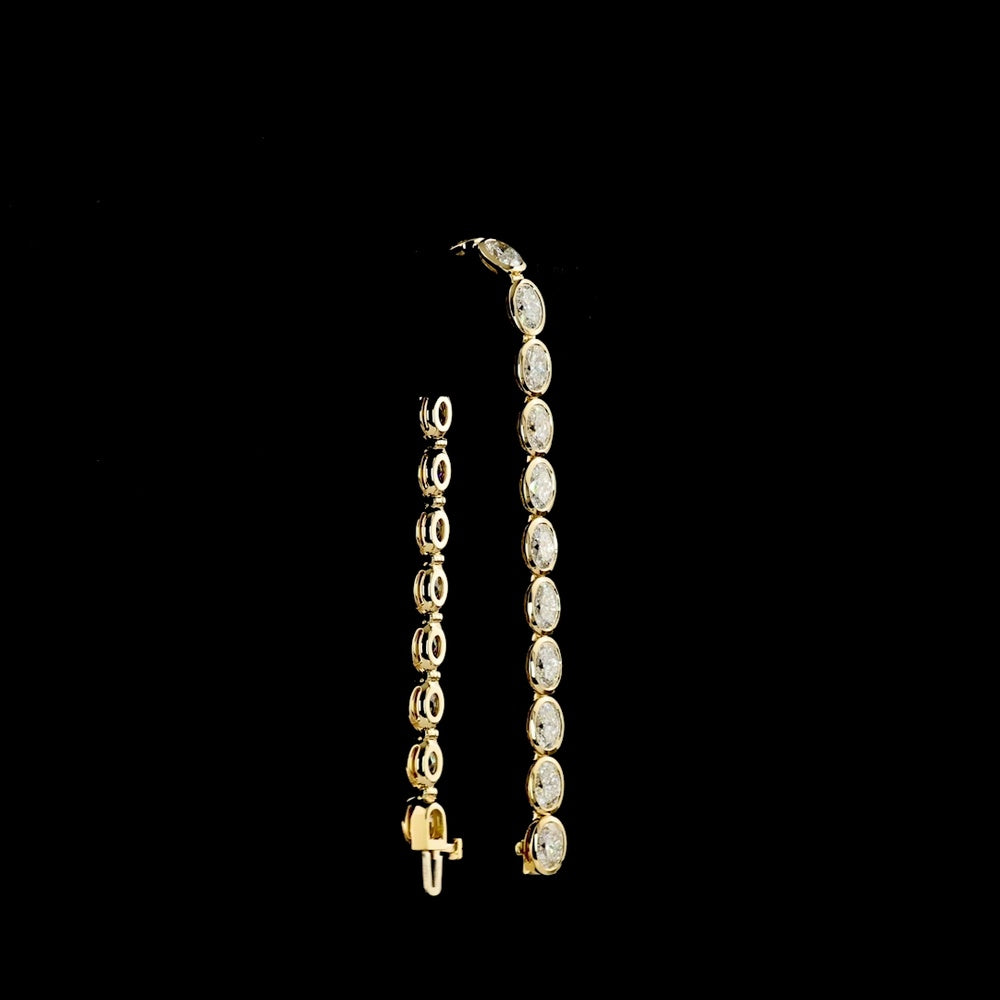 14K Yellow Gold East-West Bezel Set Oval Lab Diamond Tennis Bracelet - 11.64 Carat Total Weight (22 Stones, E-F VS) - Covaloro Fine Jewelry