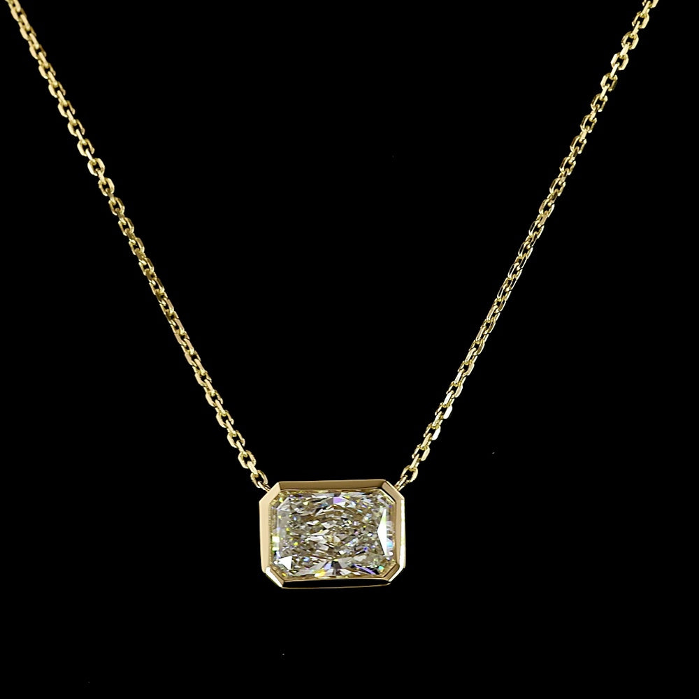 14K Yellow Gold East-West Bezel Set Radiant Cut Lab Diamond Solitaire Pendant - 1.53 Carat Total Weight - Covaloro Fine Jewelry