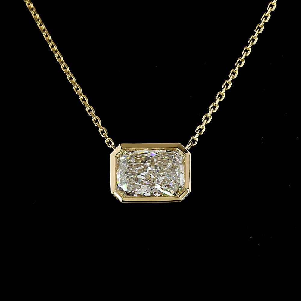14K Yellow Gold East-West Bezel Set Radiant Cut Lab Diamond Solitaire Pendant - 1.53 Carat Total Weight - Covaloro Fine Jewelry