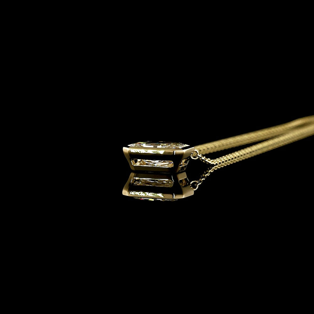 14K Yellow Gold East-West Bezel Set Radiant Cut Lab Diamond Solitaire Pendant - 1.53 Carat Total Weight - Covaloro Fine Jewelry
