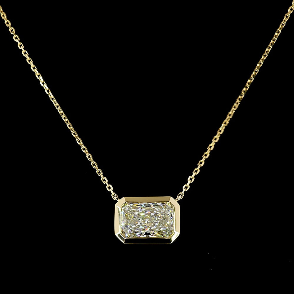 14K Yellow Gold East-West Bezel Set Radiant Cut Lab Diamond Solitaire Pendant - 2.09 Carat Total Diamond Weight - Covaloro Fine Jewelry
