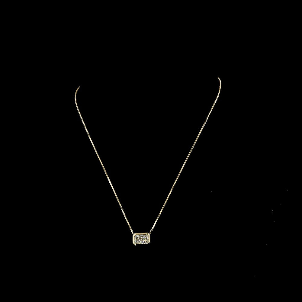 14K Yellow Gold East-West Bezel Set Radiant Cut Lab Diamond Solitaire Pendant - 2.09 Carat Total Diamond Weight - Covaloro Fine Jewelry