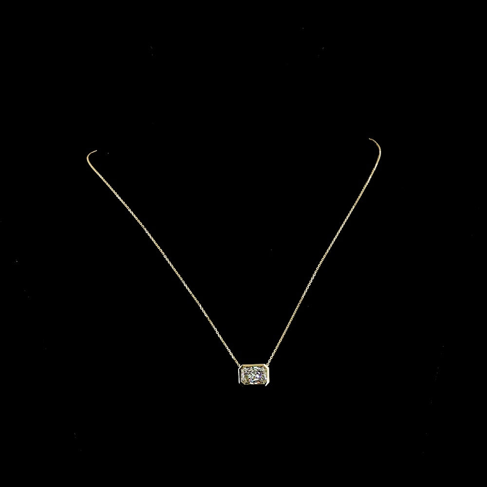14K Yellow Gold East-West Bezel Set Radiant Cut Lab Diamond Solitaire Pendant - 3.09 Carat Total Diamond Weight, IGI Certified E-F VS1 - Covaloro Fine Jewelry