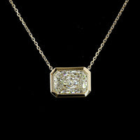 14K Yellow Gold East-West Bezel Set Radiant Cut Lab Diamond Solitaire Pendant - 3.09 Carat Total Diamond Weight, IGI Certified E-F VS1 - Covaloro Fine Jewelry