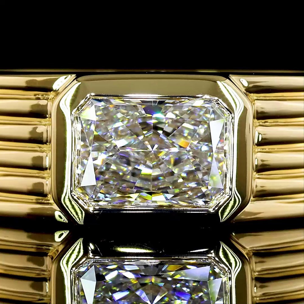 14K Yellow Gold East-West Bezel Set Radiant Cut Solitaire Ring - 1.02 Carat D VS1 Lab Diamond - Covaloro Fine Jewelry