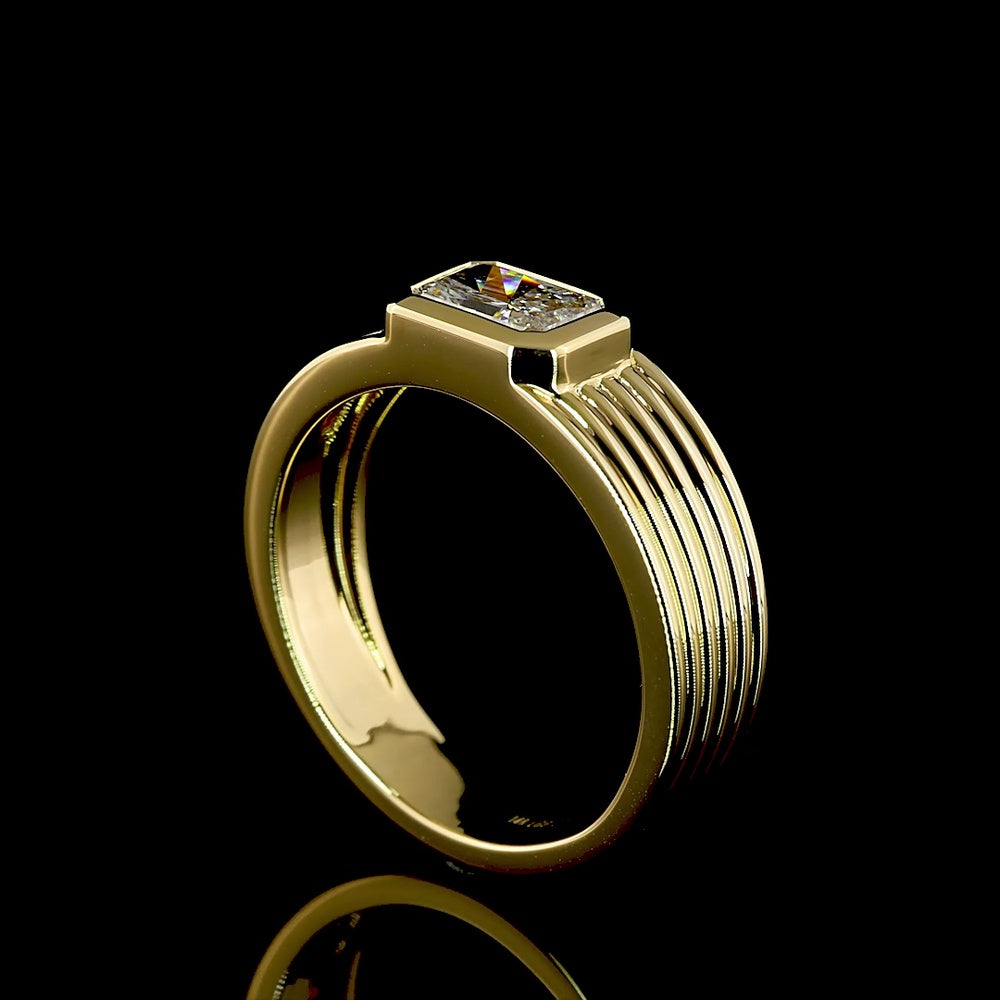 14K Yellow Gold East-West Bezel Set Radiant Cut Solitaire Ring - 1.02 Carat D VS1 Lab Diamond - Covaloro Fine Jewelry