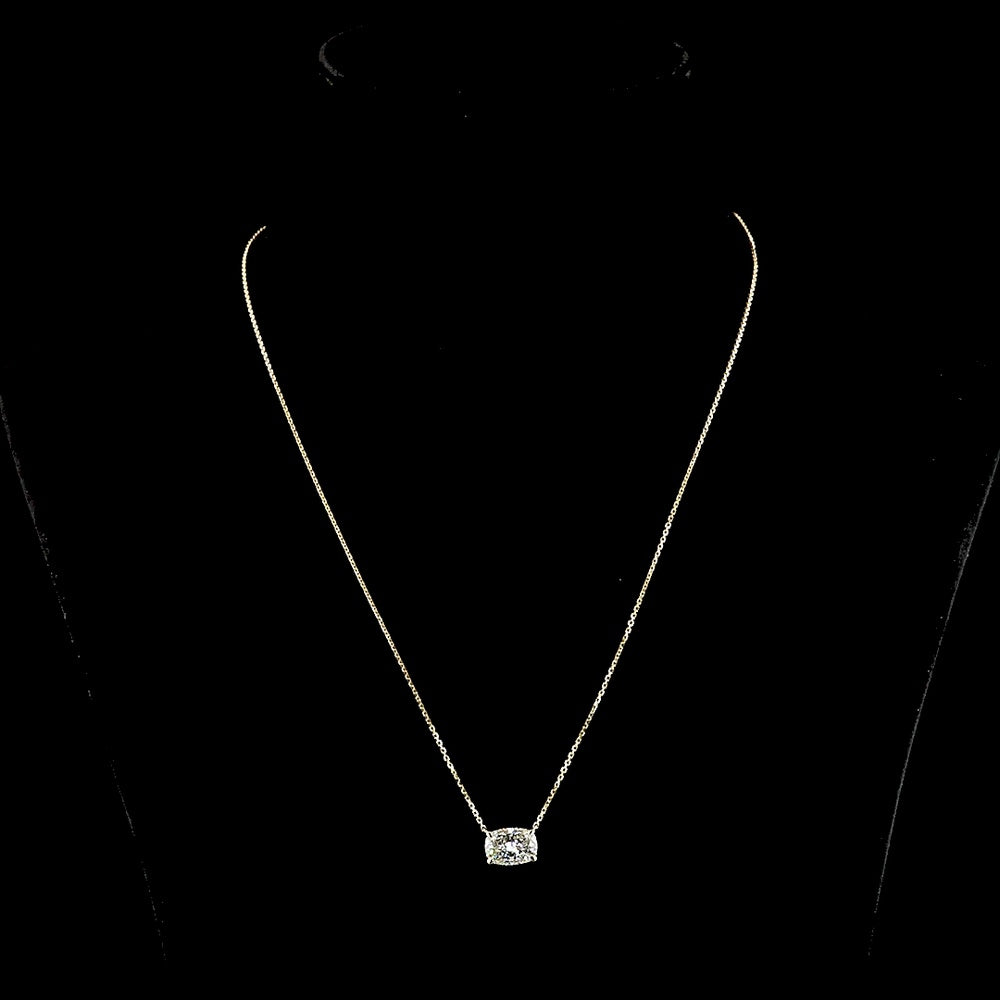 14K Yellow Gold East-West Cushion Brilliant Cut Lab Diamond Solitaire Pendant - 2.67 Carats Total Diamond Weight - Covaloro Fine Jewelry