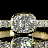 14K Yellow Gold East-West Cushion Cut Solitaire Diamond Shank Ring with Bezel & Prong Set Lab Diamonds - 0.83 Carats Total Diamond Weight - Covaloro Fine Jewelry