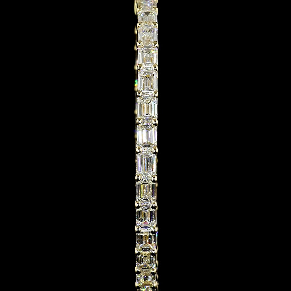 14K Yellow Gold East-West Emerald Cut Hoop Earrings with Lab Diamonds - 6.40 Carats Total Diamond Weight - Covaloro Fine Jewelry