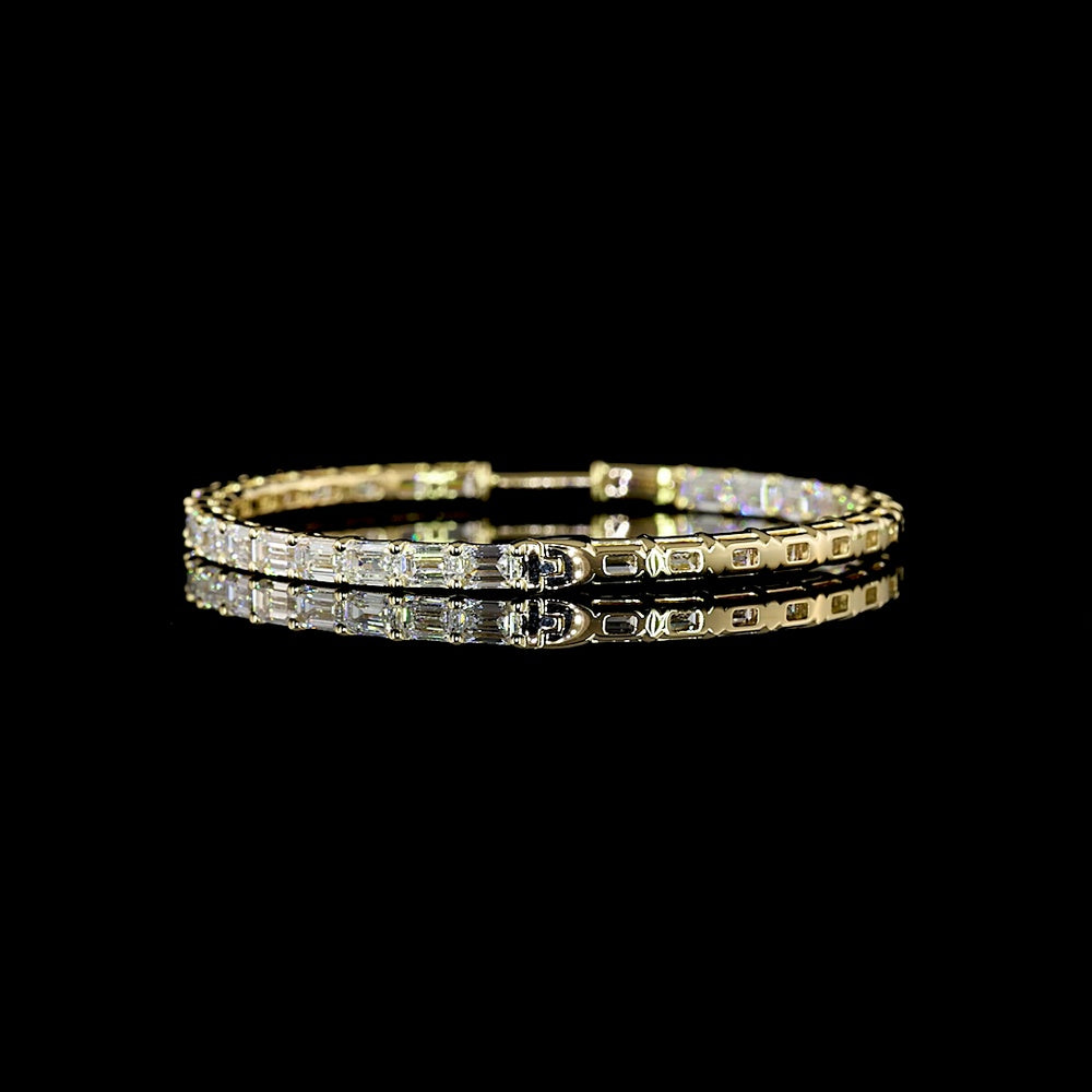 14K Yellow Gold East-West Emerald Cut Hoop Earrings with Lab Diamonds - 6.40 Carats Total Diamond Weight - Covaloro Fine Jewelry