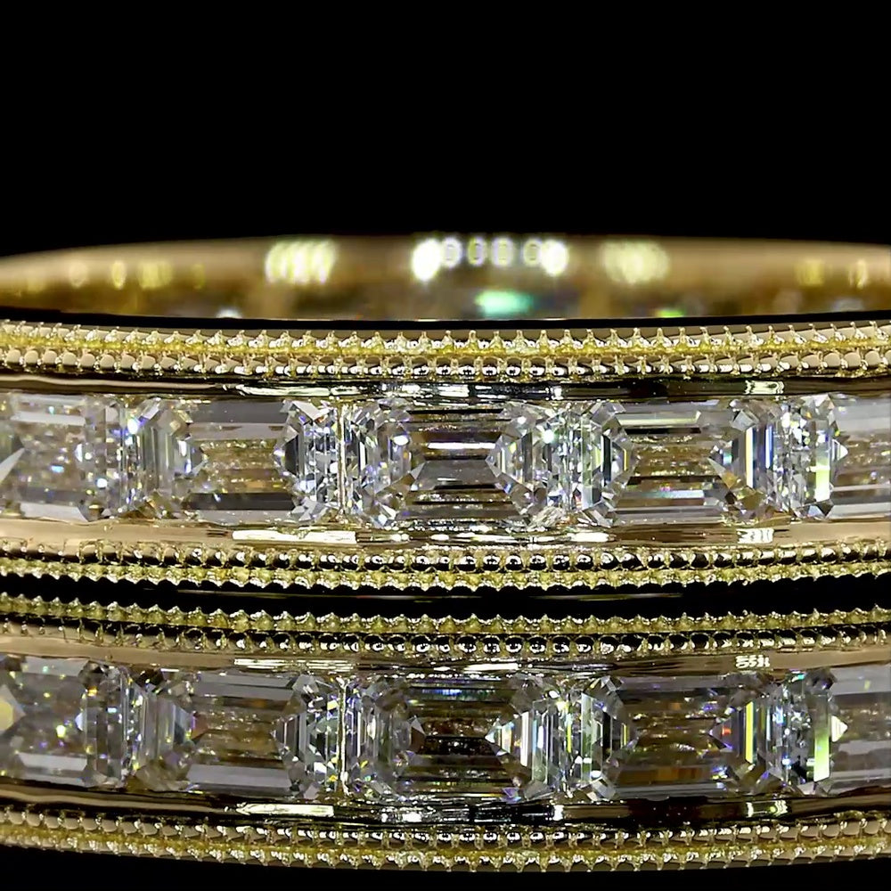 14K Yellow Gold East-West Emerald Cut Lab Diamond Eternity Band - 2.08 Carats Total Diamond Weight, E-F VS1 Clarity, Channel Set with Milgrain - Covaloro Fine Jewelry