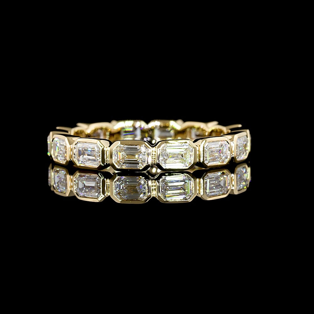 14K Yellow Gold East-West Emerald Cut Lab Diamond Eternity Band - 3.24 Carats Total Diamond Weight, Bezel Set, E-F VS2 Clarity - Covaloro Fine Jewelry
