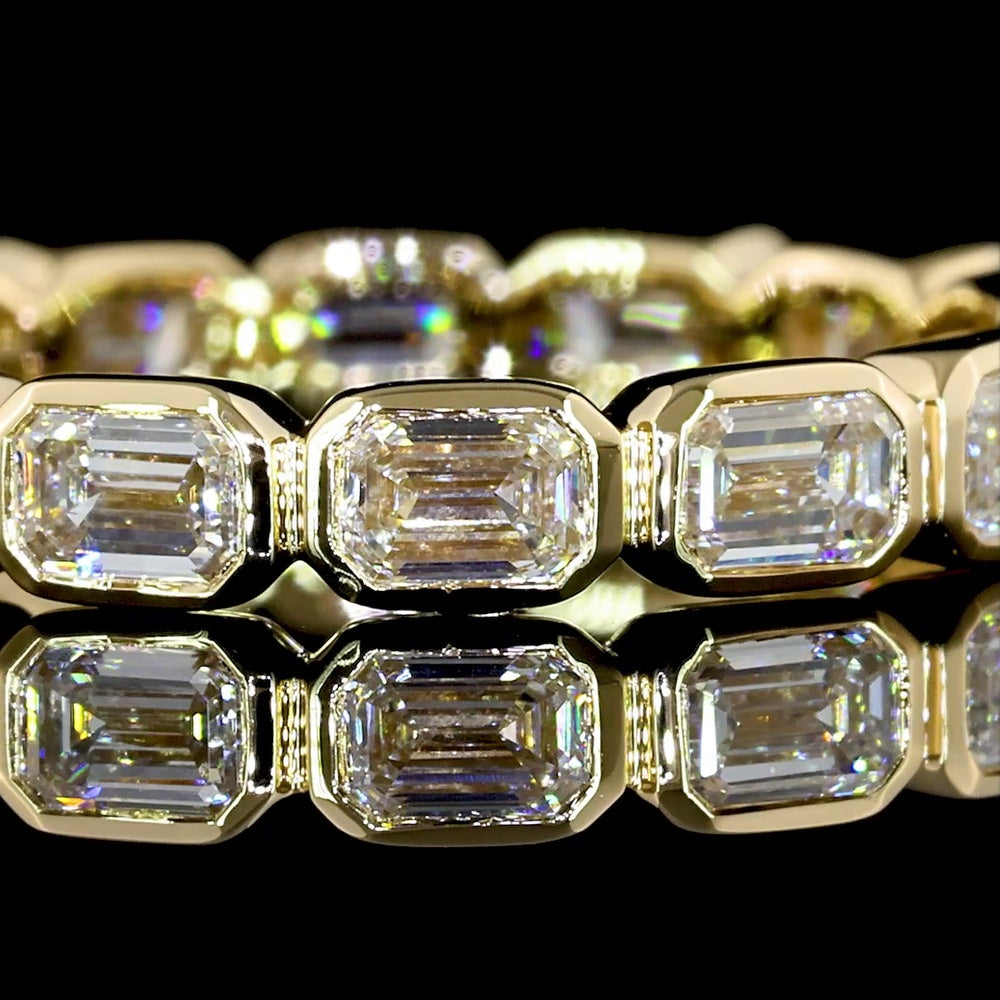 14K Yellow Gold East-West Emerald Cut Lab Diamond Eternity Band - 3.24 Carats Total Diamond Weight, Bezel Set, E-F VS2 Clarity - Covaloro Fine Jewelry