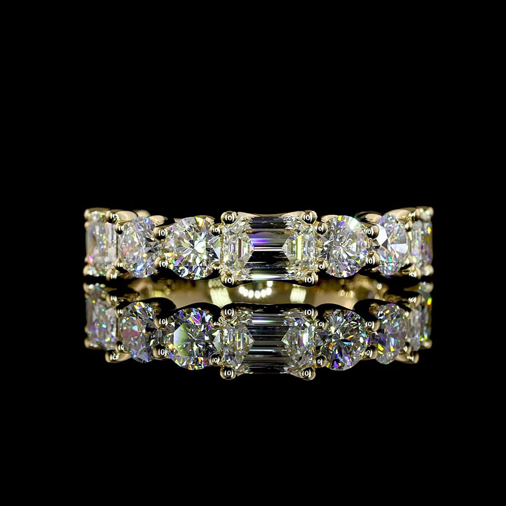 14K Yellow Gold East-West Emerald Cut Lab Diamond Eternity Band with Brilliant Cut Accents - 3.24 Carats Total Diamond Weight - Covaloro Fine Jewelry