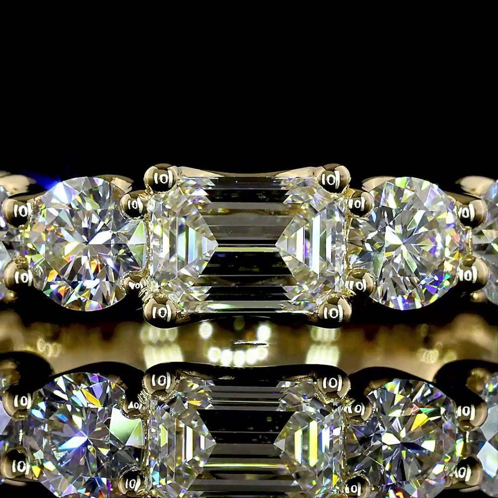 14K Yellow Gold East-West Emerald Cut Lab Diamond Eternity Band with Brilliant Cut Accents - 3.24 Carats Total Diamond Weight - Covaloro Fine Jewelry