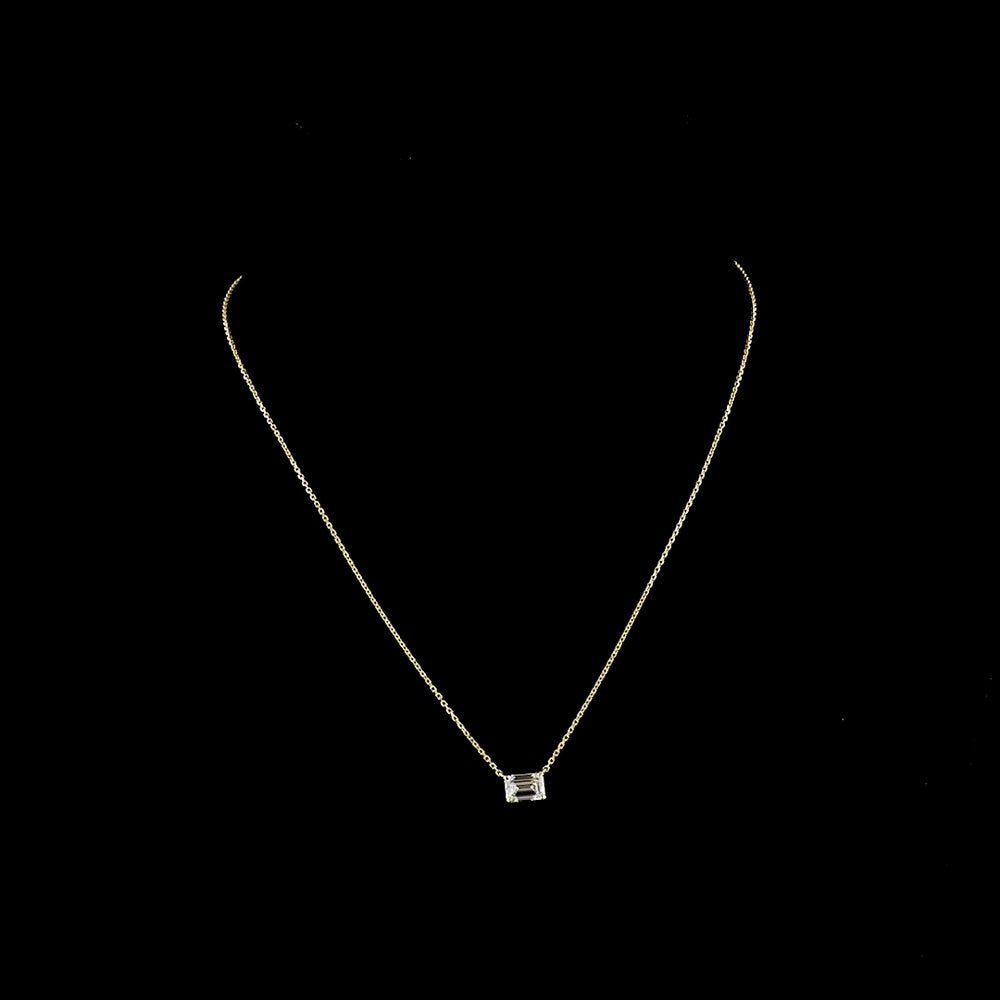 14K Yellow Gold East-West Emerald Cut Lab Diamond Pendant - 1.05 Carat Total Diamond Weight - Covaloro Fine Jewelry