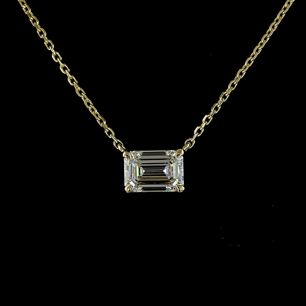 14K Yellow Gold East-West Emerald Cut Lab Diamond Pendant - 1.05 Carat Total Diamond Weight - Covaloro Fine Jewelry