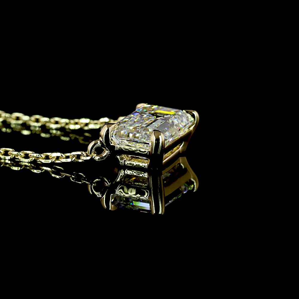 14K Yellow Gold East-West Emerald Cut Lab Diamond Pendant - 1.05 Carat Total Diamond Weight - Covaloro Fine Jewelry