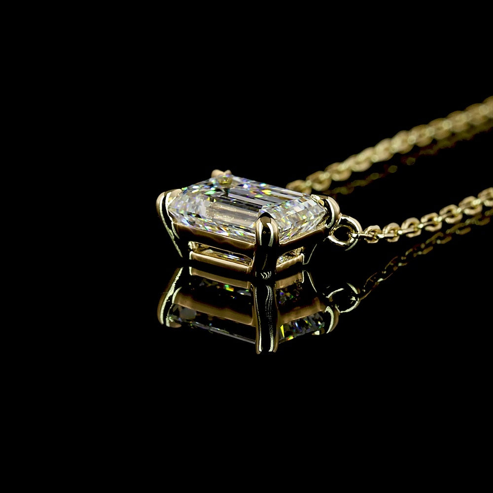 14K Yellow Gold East-West Emerald Cut Lab Diamond Pendant - 1.05 Carat Total Diamond Weight - Covaloro Fine Jewelry