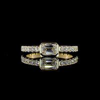 14K Yellow Gold East-West Emerald Cut Lab Diamond Ring with Bezel and Prong Set Accents - 0.76 Carat Total Weight - Covaloro Fine Jewelry