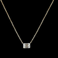 14K Yellow Gold East-West Emerald Cut Lab Diamond Solitaire Pendant - 1.02 Carat Total Diamond Weight, E-F Color, VS1 Clarity - Covaloro Fine Jewelry