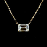 14K Yellow Gold East-West Emerald Cut Lab Diamond Solitaire Pendant - 1.02 Carat Total Diamond Weight, E-F Color, VS1 Clarity - Covaloro Fine Jewelry