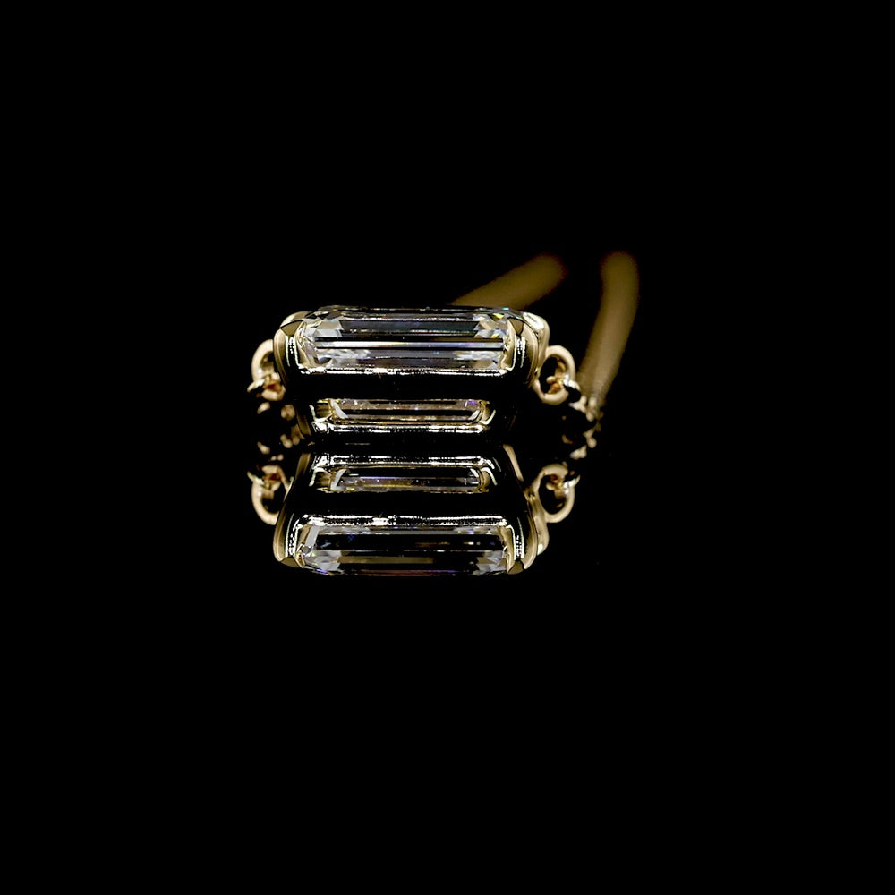 14K Yellow Gold East-West Emerald Cut Lab Diamond Solitaire Pendant - 1.02 Carat Total Diamond Weight, E-F Color, VS1 Clarity - Covaloro Fine Jewelry