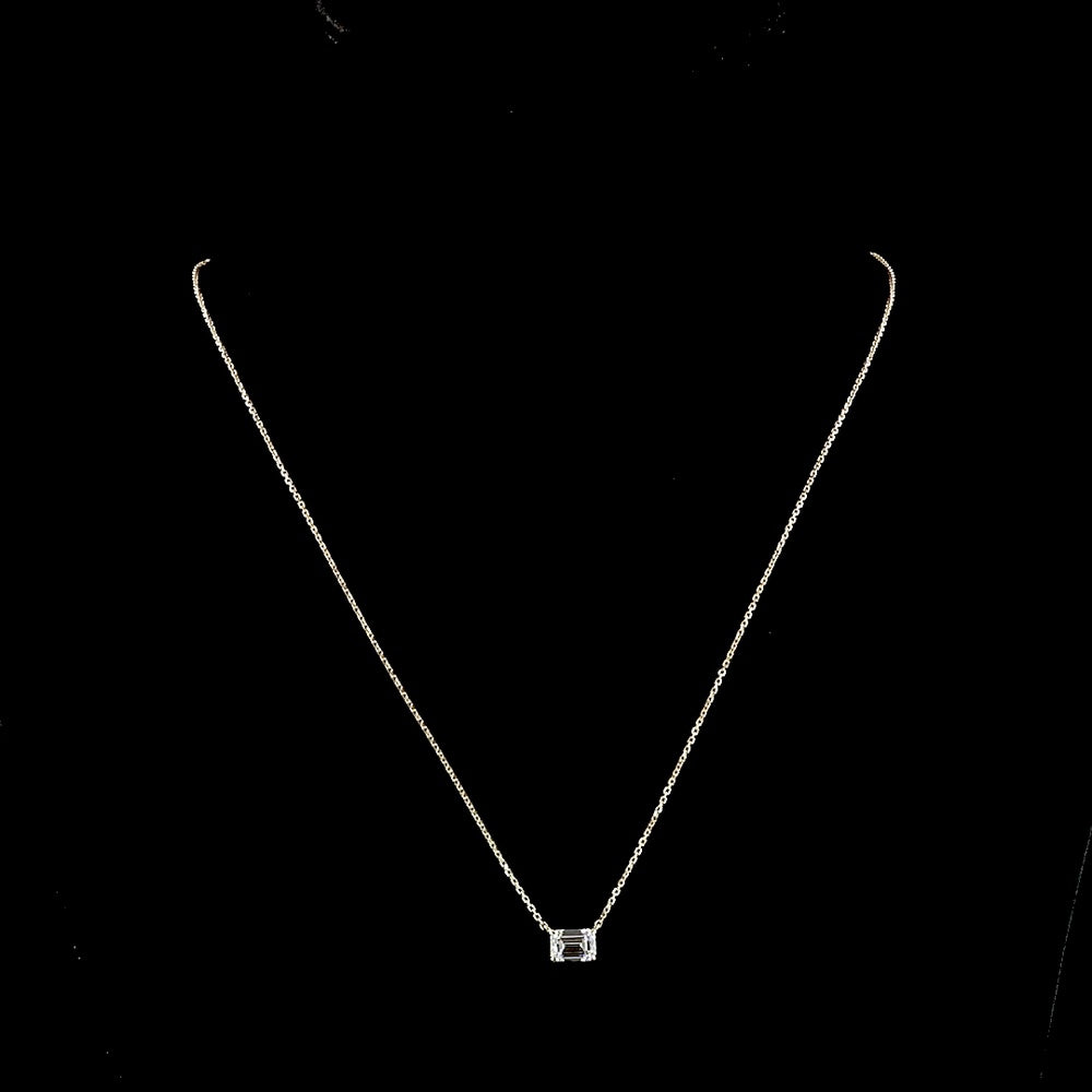14K Yellow Gold East-West Emerald Cut Lab Diamond Solitaire Pendant - 1.02 Carat Total Diamond Weight, E-F Color, VS1 Clarity - Covaloro Fine Jewelry
