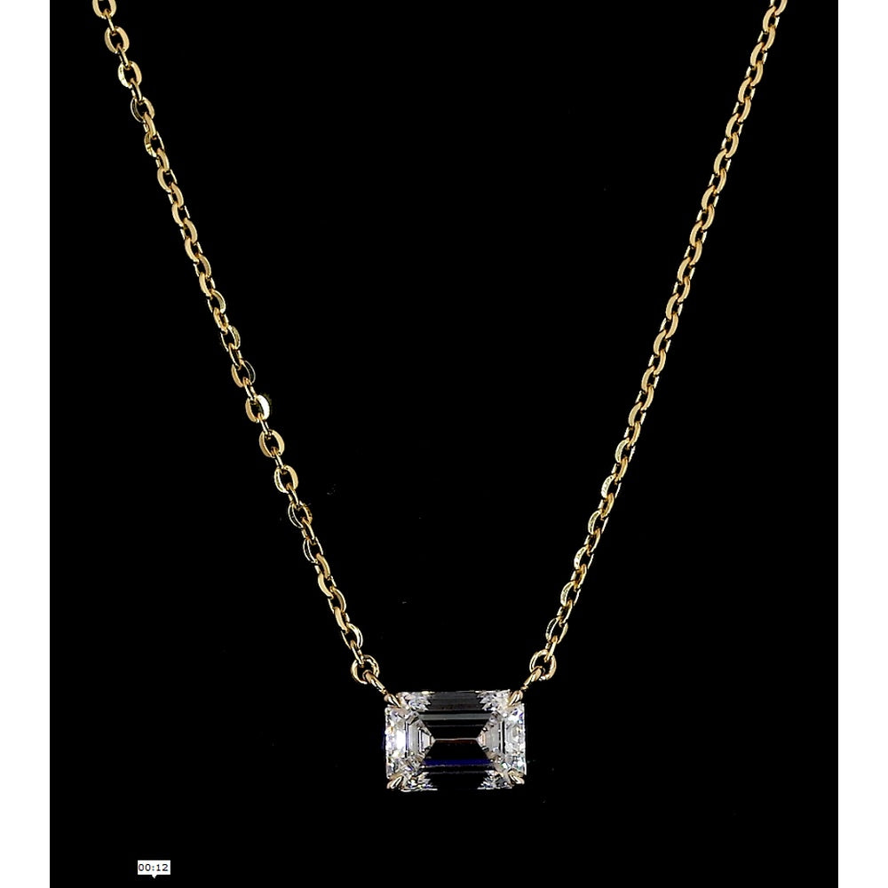 14K Yellow Gold East-West Emerald Cut Lab Diamond Solitaire Pendant - 2.02 Carat Total Weight, E-F Color, VS2 Clarity - Covaloro Fine Jewelry