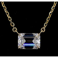 14K Yellow Gold East-West Emerald Cut Lab Diamond Solitaire Pendant - 2.02 Carat Total Weight, E-F Color, VS2 Clarity - Covaloro Fine Jewelry