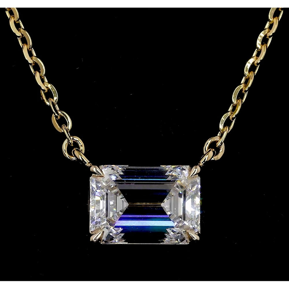 14K Yellow Gold East-West Emerald Cut Lab Diamond Solitaire Pendant - 2.02 Carat Total Weight, E-F Color, VS2 Clarity - Covaloro Fine Jewelry