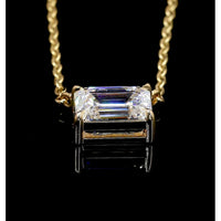 14K Yellow Gold East-West Emerald Cut Lab Diamond Solitaire Pendant - 2.02 Carat Total Weight, E-F Color, VS2 Clarity - Covaloro Fine Jewelry