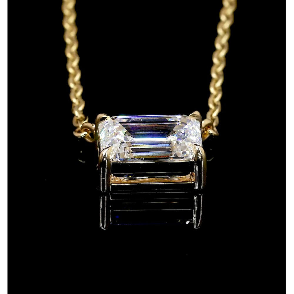 14K Yellow Gold East-West Emerald Cut Lab Diamond Solitaire Pendant - 2.02 Carat Total Weight, E-F Color, VS2 Clarity - Covaloro Fine Jewelry